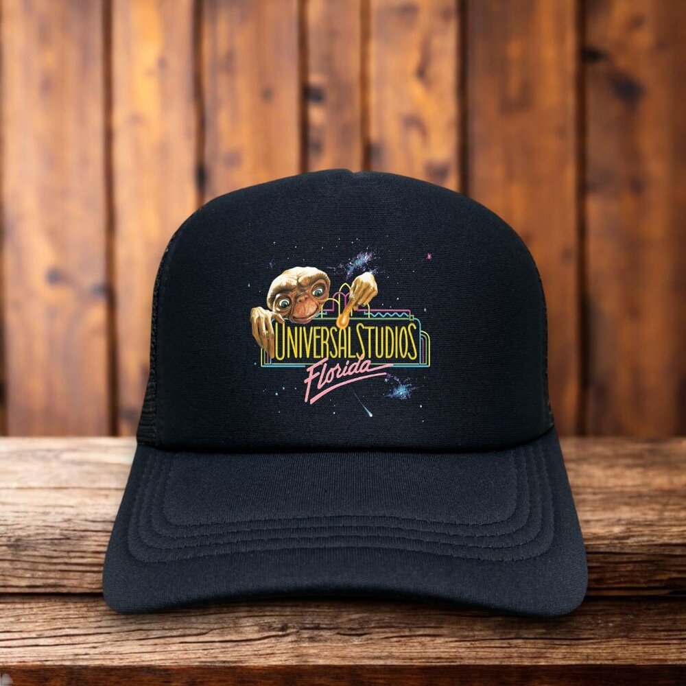 E.T. Phone Home Mens Trucker Hat Black Florida Studio Theme Park 90s Retro Cap - Picture 1 of 4